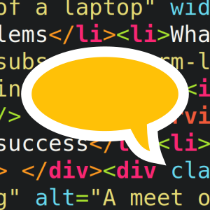 Logo: a chat bubble over some code